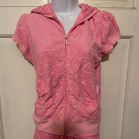 NWT 2 pcs Juicy Couture Pink Butterfly Terry Hoodie & Shorts Set - Picture 2 of 6